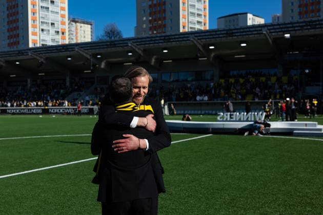 260501 Head of sports Martin Ericsson and CEO Marcus Jodin of Häcken celebrate after the UEFA Women s Europa Cup final between Häcken and Hammarby on May 1, 2026 in Göteborg Photo Michael Erichsen BILDBYRAN COP 89 DS0574 bbeng dam europa cup football fotball fotboll hammarby häcken soccer uefa womens europa cup jubel  Copyright: MICHAELxERICHSEN BB260501MI179