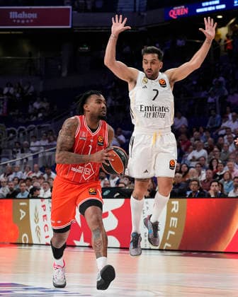 REAL MADRID v HAPOEL IBI TEL AVIV. EUROLEAGUE 2025 2026. PLAY OFFS. GAME 2 Real Madrid s Facundo Campazzo (r) and Hapoel Ibi Tel Aviv s Chris Jones during Euroleague Play-offs Game 2 match. May 1, 2026. (ALTERPHOTOS Acero) MadridSpain  Copyright: xAcerox