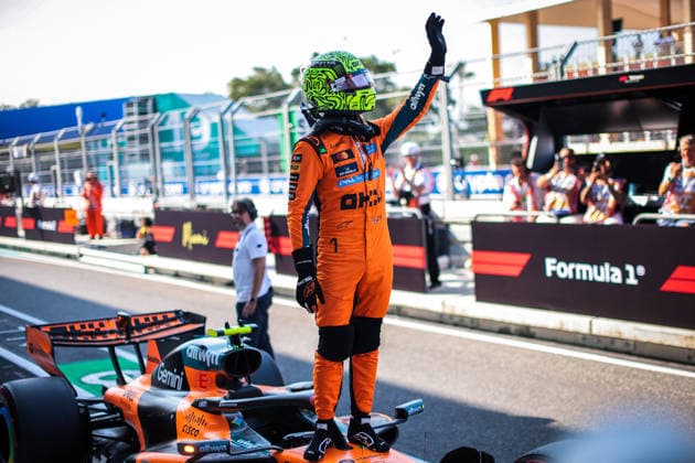 F1 - MIAMI GRAND PRIX 2026 NORRIS Lando (gbr), McLaren F1 Team MCL40, portrait, celebrating his pole position for the sprint race during the Formula 1 Miami Grand Prix 2026, 4th round of the 2026 Formula One World Championship, WM, Weltmeisterschaft from May 1 to 3, 2026 on the Miami International Autodrome, in Miami Gardens, USA - Miami GardensUnited States  Copyright: xDPPIx