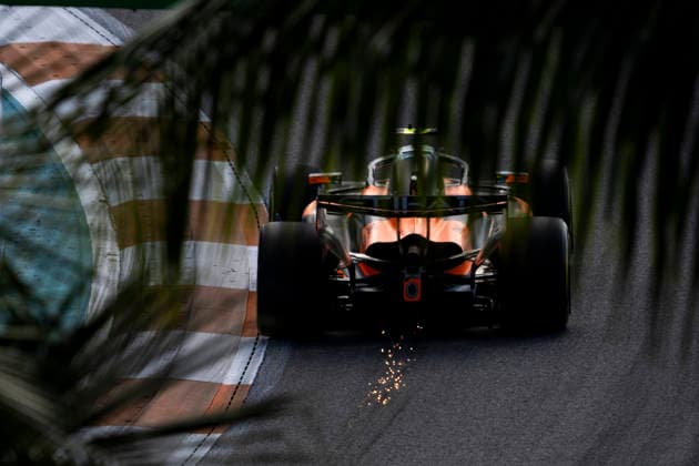 British Formula One driver Lando Norris of McLaren F1 Team in action during sprint qualifying for the Formula One Miami Grand Prix at the Miami International Autodrome in Miami Gardens, Florida on Friday, May 1, 2026.  MIA2026050159 GREGxNASH