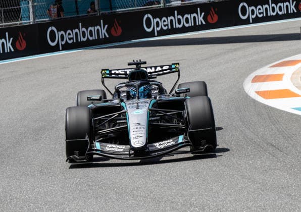 May 1, 2026, Miami, Florida, USA: 63 Mercedes Driver GEORGE RUSSELL coming out of turn 11 during the warm ups F1 Crypto Miami GP 2026  - ZUMAm147 20260501_zap_m147_011 Copyright: xHossxMcBainx