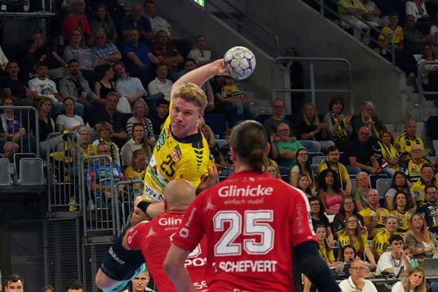 Haukur Thrastarson Rhein Neckar Loewen, 25 goal throw GER, Rhein Neckar Loewen MT Melsungen, DAIKIN Handball 1 Bundesliga, Matchday 30, Season 2025 2026, 01 05 2026 GER, Rhein Neckar Loewen vs MT Melsungen, DAIKIN Handball 1 Bundesliga, Matchday 30, Season 2025 2026, 01 05 2026 Mannheim Copyright: xEibner-Pressefoto JoergxHirschx EP_JHH