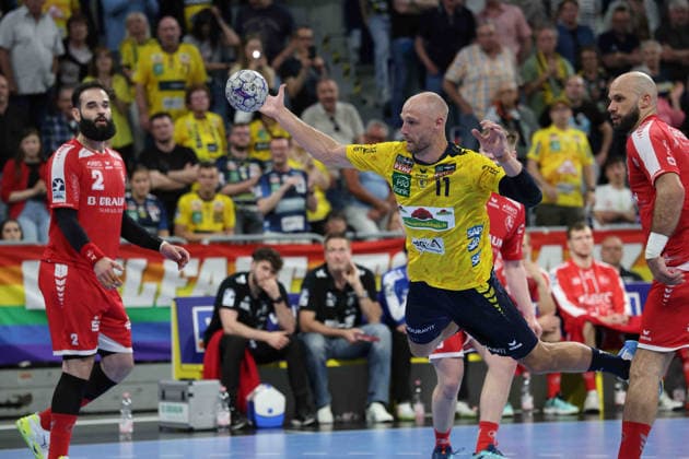 Lukas Sandell Rhein Neckar Loewen, 11 with ball GER, Rhein Neckar Loewen MT Melsungen, DAIKIN Handball 1 Bundesliga, Matchday 30, Season 2025 2026, 01 05 2026 GER, Rhein Neckar Loewen vs MT Melsungen, DAIKIN Handball 1 Bundesliga, Matchday 30, Season 2025 2026, 01 05 2026 Mannheim Copyright: xEibner-Pressefoto JoergxHirschx EP_JHH