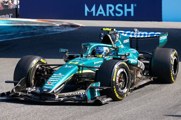 MIAMI GARDENS, FL - MAY 01: Fernando Alonso of Spain and driver of the (14) Aston Martin Aramco Formula One Team race car is seen on the track at the Sprint Qualifying during the F1 Miami Grand Prix, Miami Gardens, Florida, on May 1, 2026.(Photo by Chris Arjoon Icon Sportswire) AUTO: MAY 01 F1 Miami Grand Prix EDITORIAL USE ONLY Icon2605010010205