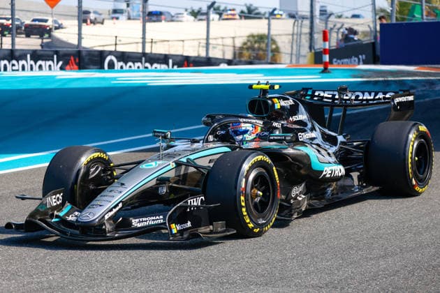 MIAMI GARDENS, FL - MAY 01: Kimi Antonelli of Italy and driver of the (12) Mercedes-AMG PETRONAS Formula One Team race car is seen on the track at the Sprint Qualifying during the F1 Miami Grand Prix, Miami Gardens, Florida, on May 1, 2026.(Photo by Chris Arjoon Icon Sportswire) AUTO: MAY 01 F1 Miami Grand Prix EDITORIAL USE ONLY Icon2605010010215
