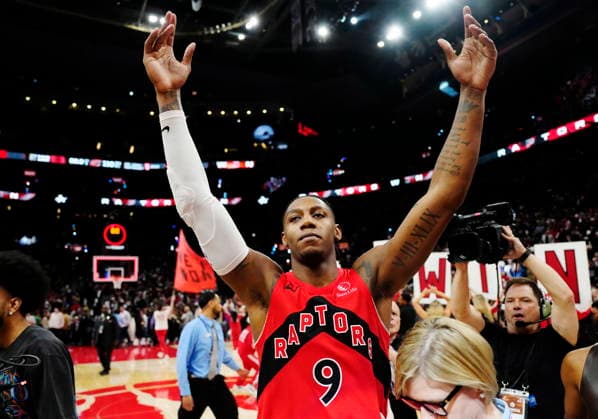 May 2, 2026, Toronto, On, Canada: Toronto Raptors RJ Barrett (9) celebrates after defeating the Cleveland Cavaliers in overtime NBA, Basketball Herren, USA playoff basketball action in Toronto on Friday, May 1, 2026. Canada News - May 2, 2026  - ZUMAc35_ 20260502_zaf_c35_009 Copyright: xFrankxGunnx