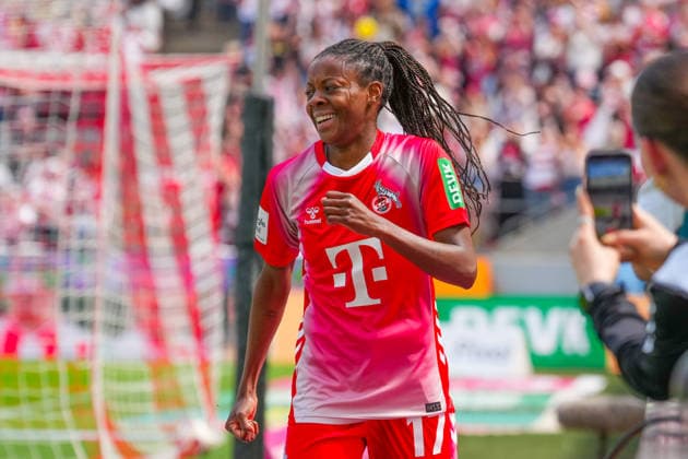 02 05 2026, xydrx, Women, Football, 1 Women Bundesliga, 1 FC Köln SV Werder Bremen, Season 2025 2026, RheinEnergieSTADION Goal celebration after the goal to 1 0 for FC Köln by scorer Lydia Andrade FC Köln, 17 DFB regulations prohibit any use of photographs as image sequences and or quasi video Copyright: HMBxMedia YannisxDreimann