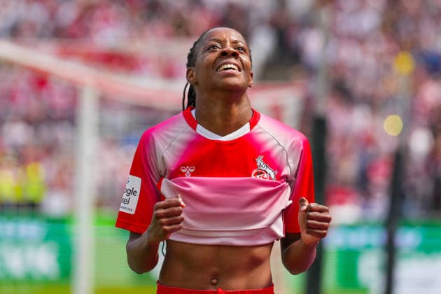 02 05 2026, xydrx, Women, Football, 1 Women Bundesliga, 1 FC Köln SV Werder Bremen, Season 2025 2026, RheinEnergieSTADION Goal celebration after the goal to 1 0 for FC Köln by scorer Lydia Andrade FC Köln, 17 DFB regulations prohibit any use of photographs as image sequences and or quasi video Copyright: HMBxMedia YannisxDreimann