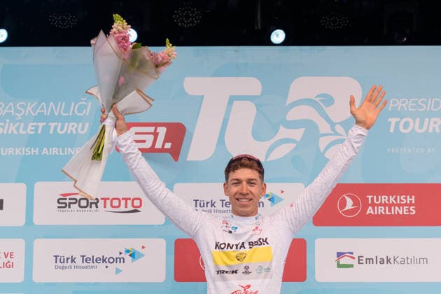 61st Presidential Cycling Tour of Turkiye ANTALYA, TURKIYE - MAY 2: Turkish cyclist Sebastian Berwick from Konya Metropolitan Municipality Sports Club seen on the stage at the end of the seventh stage of the Presidential Cycling Tour of Turkiye 2026 (TUR 2026) on the Antalya-Antalya route in Antalya, Turkiye, on May 2, 2026. The race, held for the 61st time, is included in the Union Cycliste Internationale (UCI) Europe Tour calendar and is Turkiye’s only event in the ProSeries category. Ahmet Serdar Eser Anadolu Ankara Turkey. Editorial use only. Please get in touch for any other usage.  Copyright: x2026xAnadoluxAhmetxSerdarxEserx