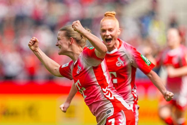 02 05 2026, xydrx, Women, Soccer, 1 Women Bundesliga, 1 FC Köln SV Werder Bremen, Season 2025 2026, RheinEnergieSTADION Goal celebration after the goal to 2 0 for FC Köln by scorer Anna Lena Stolze FC Köln, 7 together with Laura Vogt FC Köln, 8 DFB regulations prohibit any use of photographs as image sequences and or quasi video Copyright: HMBxMedia YannisxDreimann