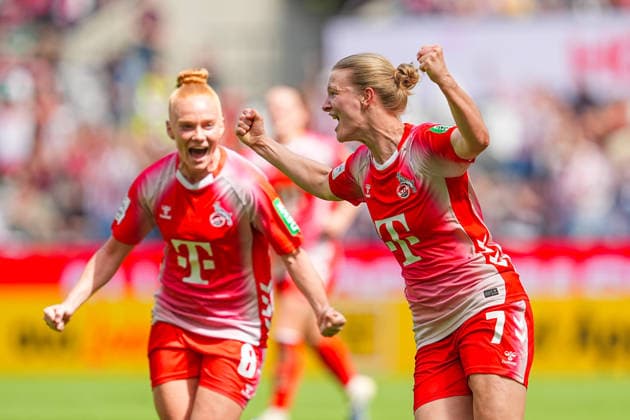 02 05 2026, xydrx, Women, Soccer, 1 Women Bundesliga, 1 FC Köln SV Werder Bremen, Season 2025 2026, RheinEnergieSTADION Goal celebration after the goal to 2 0 for FC Köln by scorer Anna Lena Stolze FC Köln, 7 together with Laura Vogt FC Köln, 8 DFB regulations prohibit any use of photographs as image sequences and or quasi video Copyright: HMBxMedia YannisxDreimann