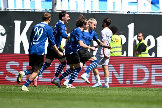 2 Bundesliga 25 26 Arminia Bielefeld VfL Bochum on 02 05 2026 at SchücoArena in Bielefeld Cheering, goal celebration, goal scorer, goal scorer Joel Grodowski Bielefeld cheers after his goal to make it 1 0 MT