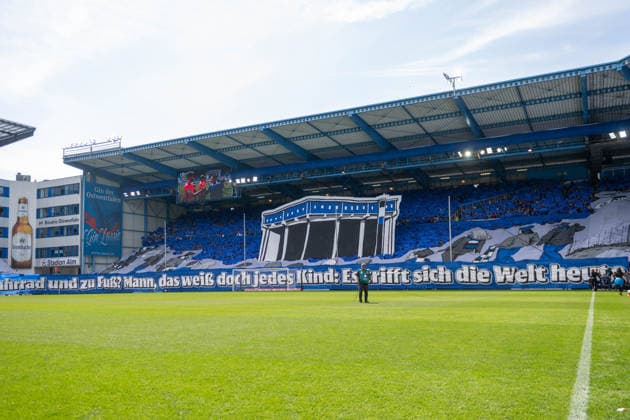 2 Bundesliga 25 26 Arminia Bielefeld VfL Bochum on 02 05 2026 in the SchücoArena in Bielefeld Bielefeld with a choreography at the start of the match MT