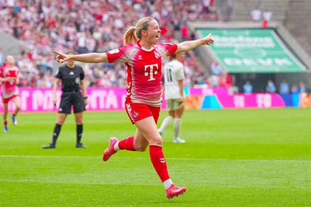 02 05 2026, xydrx, Women, Football, 1 Women Bundesliga, 1 FC Köln SV Werder Bremen, Season 2025 2026, RheinEnergieSTADION Goal celebration after the goal to 3 0 for FC Köln by scorer Sandra Maria Jessen FC Köln, 6 DFB regulations prohibit any use of photographs as image sequences and or quasi video Copyright: HMBxMedia YannisxDreimann