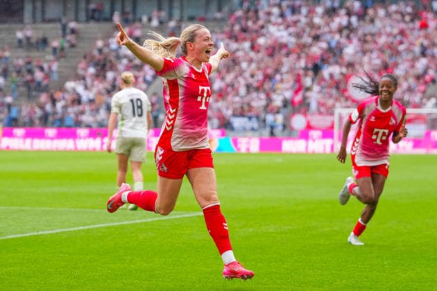 02 05 2026, xydrx, Women, Football, 1 Women Bundesliga, 1 FC Köln SV Werder Bremen, Season 2025 2026, RheinEnergieSTADION Goal celebration after the goal to 3 0 for FC Köln by scorer Sandra Maria Jessen FC Köln, 6 DFB regulations prohibit any use of photographs as image sequences and or quasi video Copyright: HMBxMedia YannisxDreimann