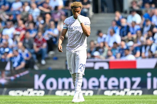 2 Bundesliga 25 26 Arminia Bielefeld VfL Bochum on 02 05 2026 in the SchücoArena in Bielefeld Farid Alfa Ruprecht Bochum dissatisfied, disappointed, disappointed, dejected MT