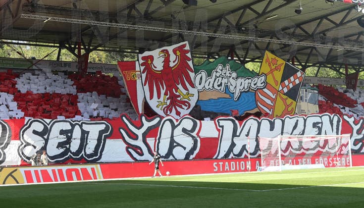 Sport Bilder des Tages Choreografie der Unionfans auf der Waldseite Fußball Fussball Bundesliga Herren DFL 32. Spieltag Saison 2025 2026 02.05.2026 1.FC Union Berlin FCU vs. 1.FC Köln DFL regulations prohibit any use of photographs as image sequences and or quasi-video. *** Choreography of the Union fans on the forest side Sport Football Soccer Bundesliga Men DFL 32 Matchday Season 2025 2026 02 05 2026 1 FC Union Berlin FCU vs 1 FC Köln DFL regulations prohibit any use of photographs as image sequences and or quasi video