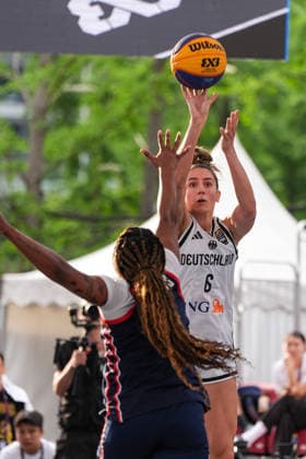 (260502) -- CHENGDU, May 2, 2026 -- Marie Reichert (R) of Germany competes during the final match between Germany and the United States at the FIBA 3x3 Women s Series Chengdu Stop 2026 in Chengdu, southwest China s Sichuan Province, May 2, 2026. ) (SP)CHINA-CHENGDU-FIBA 3X3 WOMEN S SERIES CHENGDU STOP (CN) WangxXi 