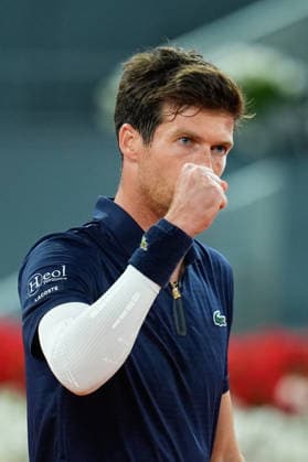 May 2, 2026, Madrid, Madrid, Spain: Manuel Guinard of France reacts with Guido Andreozzi of Argentina against Harri Heliovaara of Finland and Henry Patten of Great Britain during the Men s Doubles Final of Mutua Madrid Open 2026 at La Caja Magica on May 02, 2026 in Madrid, Spain. Madrid Spain - ZUMAa181 20260502_zaa_a181_070 Copyright: xDennisxAgyemanx