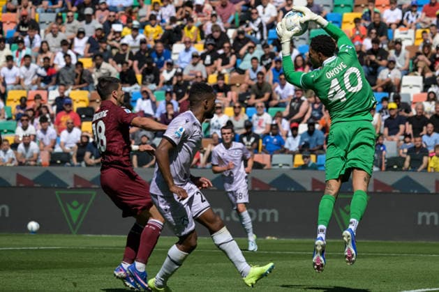 CALCIO - Serie A - Udinese Calcio vs Torino FC Udinese s Maduka Okoye saves the ball during Udinese Calcio vs Torino FC, Italian soccer Serie A match in Udine, Italy, May 02 2026 Udine Italy  Copyright: xIPAxSport ABACAx