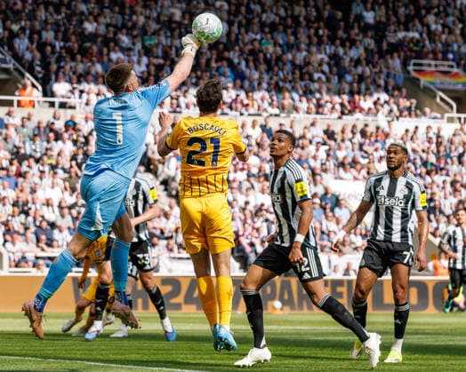 2nd May 2026; St James Park, Newcastle, England; Premier League Football, Newcastle United versus Brighton and Hove Albion; Newcastle United Goalkeeper Nick Pope punches a cross clear WMxSportsxMedia