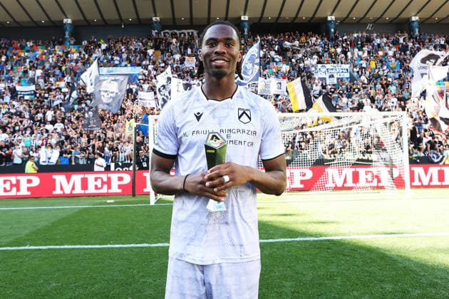 Udinese s Kingsley Ehizibue is the Panini Player of the match after the Serie A soccer match between Udinese and Torino at the Bluenergy Stadium in Udine, north east Italy - Saturday, May 02,2026 - soccer  Copyright: xAndreaxBressanutti LaPressex