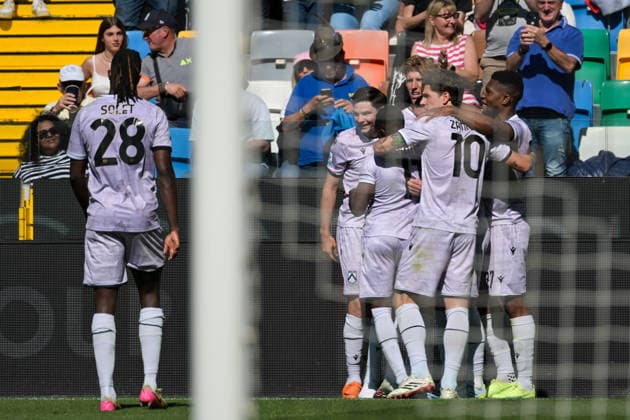 Udinese s Thomas Kristensen celebrates after scoring a goal during Udinese Calcio vs Torino FC, Italian soccer Serie A match in Udine, Italy, May 02 2026  Copyright: xAlessioxMarini IPAxSportx xipa-agency.netx xx IPA_74376427 IPA_Agency_IPA74376427