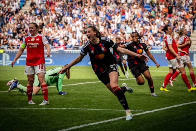 OL Lyonnes - Arsenal à Décines-Charpieu le 2 mai 2026. Nicolas Liponne MAXPPP - Décines-Charpieu 02 05 2026 Jule Brand lors du match de football entre l OL Lyonnes (Lyon) et Arsenal Women Football Club dans le cadre de la demi-finale retour de la ligue des champions féminin au Groupama Stadium à Décines-Charpieu le 2 mai 2026. Soccer match between OL Lyonnes (Lyon) and Arsenal Women s Football Club in the second leg of the Women s Champions League semifinals at Groupama Stadium in Décines-Charpieu on May 2, 2026. Décines-Charpieu Auvergne Rhône-Alpes France  Copyright: xMAXPPPxNicolasxLiponnex NLP202605029451 NLP202605029451