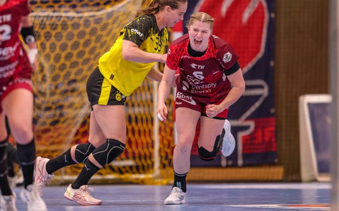 GER, Bensheim, HSG Bensheim Auerbach Flames vs Borussia Dortmund, Alsco Handball Bundesliga Frauen, Handball, DHB, Spielzeit 2025 2026, Weststadthalle Bensheim, Playoff Semifinal, 2 Spiel im Bild Nina Engel HSG Bensheim Auerbach Flames Frauen 6 , Jubel, Freude und Emotionen nach dem Tor DFB DFL REGULATIONS PROHIBIT ANY USE OF PHOTOGRAPHS AS IMAGE SEQUENCES AND OR QUASI VIDEO, 02 05 2026 Copyright: HMBxMedia HendrikxHamelau