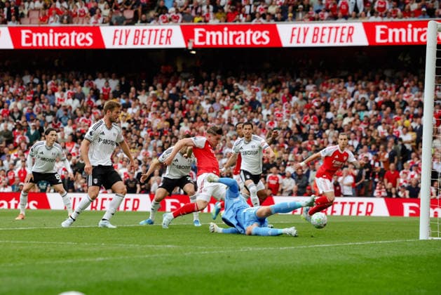 Premier League 2025 26 Arsenal v Fulham FC Emirates Stadium 02.05.2026 Viktor Gyökeres of Arsenal scores and celebrates 1-0 Premier League 2025 26 Arsenal v Fulham FC Emirates Stadium 02.05.2026 Photograph By Marc Aspland The Times  Copyright: xMarcxAsplandx NINTCHDBPICT001077816297