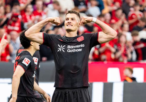 Sport Bilder des Tages Jubel nach dem Tor zum 1-0 durch Patrik SCHICK (Bayer 04 Leverkusen, 14), jubelnd, bejubelt, jubelt, jubeln, emotionen, celebrate, Goal, Tor Bayer Leverkusen - RB Leipzig, Fussball, 1.Bundesliga, GER, Leverkusen, BayArena, 02.05.2026 DFL regulations prohibit any use of photographs as image sequences and or quasi-video. *** Cheering after the goal to 1 0 by Patrik SCHICK Bayer 04 Leverkusen, 14 , cheering, cheering, jubilant, emotions, celebrate, Goal, Goal Bayer Leverkusen RB Leipzig, Football, 1 Bundesliga, GER, Leverkusen, BayArena, 02 05 2026 DFL regulations prohibit any use of photographs as image sequences and or quasi video Copyright: HMBxMedia xMarcoxBader