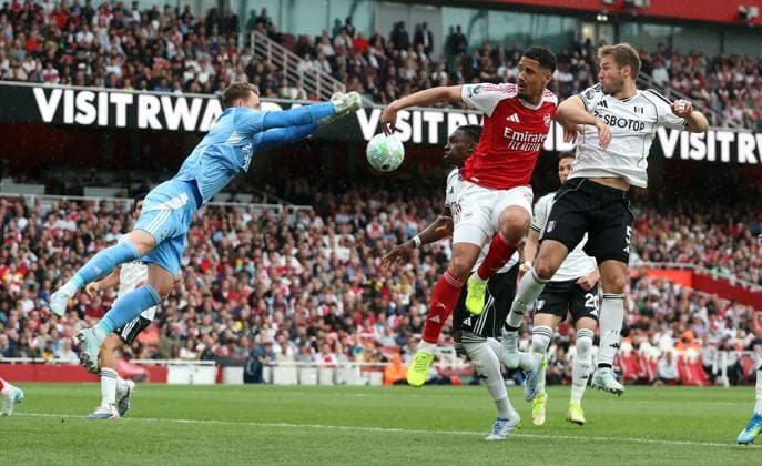 Fulham goalkeeper Bernd Leno punches clear Arsenal v Fulham, Premier League, Football, Emirates Stadium, London , UK - 02 May 2026London Emirates Stadium United Kingdom EDITORIAL USE ONLY No use with unauthorised audio, video, data, fixture lists, club league logos or live services. Online in-match use limited to 120 images, no video emulation. No use in betting, games or single club league player publications.  Copyright: xKieranxMcManus Shutterstockx 16854568k
