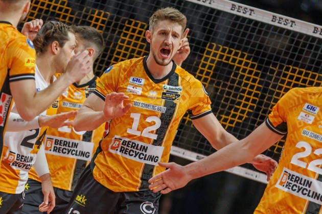 02 05 26, Berlin, Volleyball, Final, Matchday 2, Berlin Recycling Volleys SVG Lüneburg Florian Krage BR Volleys celebrates after winning points Final, Matchday 2, Berlin Recycling Volleys SVG Lüneburg