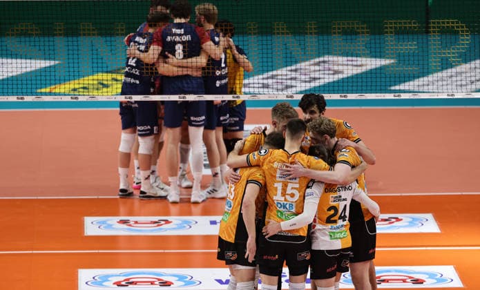 BR Volleys celebrate after winning set Sport Volleyball Bundesliga Mens Play Off Final 2 Match Season 2025 2026 02 05 2026 BR Volleys Berlin BRV vs SVG Lüneburg