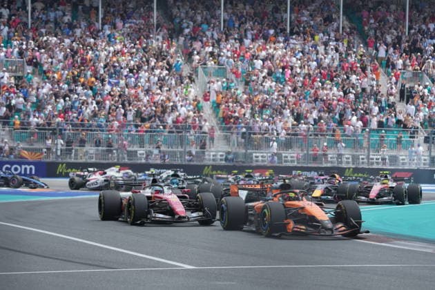 Formula 1 Crypto com Miami Grand Prix 2026 02 05 2026, Miami International Autodrome, Miami, Formula 1 Crypto com Miami Grand Prix 2026 ,in the picture Oscar Piastri AUS , McLaren Mastercard F1 Team, Charles Leclerc MCO , Scuderia Ferrari HP, Andrea Kimi Antonelli ITA , Mercedes AMG Petronas Formula One Team nordphotoxGmbHx xBratic nph00250