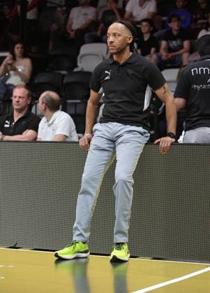 02 05 2026 Basketball Season 2025 2026 2 Bundesliga Pro A 34 Matchday Nuremberg Falcons Basketball Club NBC SBB Baskets Wolmirstedt Sportfoto Zink DaMa xdaxmax Tim Timothy James Black Assistant Coach Nuremberg Falcons BC NBC pensive