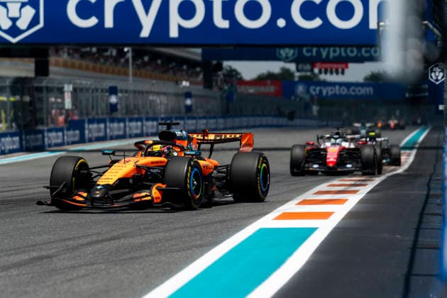 Australian Formula One driver Oscar Piastri of McLaren F1 Team races in the sprint race of the Formula One Miami Grand Prix at the Miami International Autodrome in Miami Gardens, Florida on Saturday, May 2, 2026.  MIA20260502621 GREGxNASH