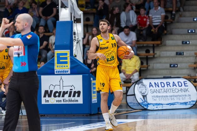 Aeneas Jung Bozic Estriche Knights Kirchheim, 19 GER, Bozic Estriche Knights Kirchheim vs RheinStars Koeln, BARMER 2 Basketball Bundesliga, 34 Matchday, Season 2025 2026, 02 05 2026 , GER, Bozic Estriche Knights Kirchheim vs RheinStars Koeln, BARMER 2 Basketball Bundesliga, 34 Matchday, Season 2025 2026, 02 05 2026 Goeppingen Copyright: xEibner-Pressefoto NinaxSanderx EP_NSR