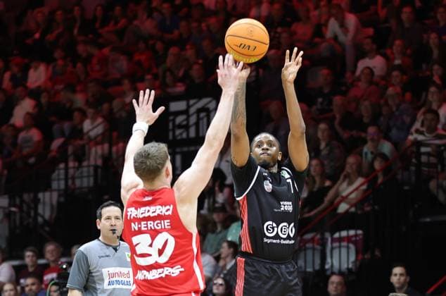 02 05 2026 Basketball Season 2025 2026 2 Bundesliga Pro A 34 Matchday Nuremberg Falcons Basketball Club NBC SBB Baskets Wolmirstedt Sportfoto Zink DaMa xdaxmax Vincent John Friederici 30, Nuremberg Falcons BC NBC Daivien Latrell Williamson 7, SBB Baskets Wolmirstedt