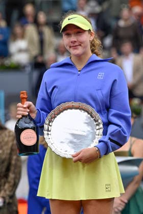 May 2, 2026, Madrid, Madrid, Spain: MIRRA ANDREEVA of Russian Ã¢â‚¬ WILSON posing with the second-place prize on the podium during the Mutua Madrid Open 2026, ATP, Tennis Herren Masters 1000 and WTA, Tennis Damen 1000 tennis tournament, celebrated at Caja Magica on 01 may, 2026 in Madrid, Spain. Mutua Madrid Open 2026 - Day 12 (05.01.26)  - ZUMAc312 20260502_zsp_c312_011 Copyright: xOscarxManuelxSanchezx