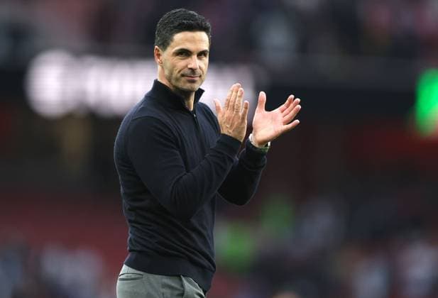 Arsenal manager Mikel Arteta celebrates at full time Arsenal v Fulham, Premier League, Football, Emirates Stadium, London , UK - 02 May 2026London Emirates Stadium United Kingdom EDITORIAL USE ONLY No use with unauthorised audio, video, data, fixture lists, club league logos or live services. Online in-match use limited to 120 images, no video emulation. No use in betting, games or single club league player publications.  Copyright: xKieranxMcManus Shutterstockx 16854568ar