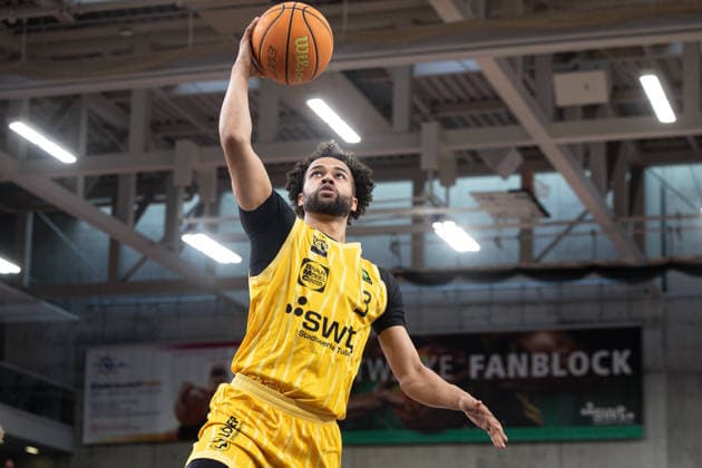 Tigers Tuebingen Eisbaeren Bremerhaven, Herren, 2 Bundesliga, Barmer 2 Basketball Bundesliga, pro A, 34 Spieltag, Spielzeit 2025 2026, 02 05 2026 Miles Tention Tigers Tuebingen, 03 beim Korbleger