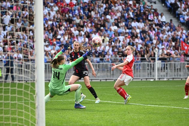 Sport Bilder des Tages Football : UEFA Womens champions league - OL Lyonnes V Arsenal - 02 05 2026 Jule BRAND of OL Lyonnes scoring goal during the UEFA Womens champions league 2026 Semi-Final match between OL Lyonnes and Arsenal at the Groupama stadium Decines Charpieu Lyon on 2 May 2026 LYONFrance  Copyright: xMouradxAllilix