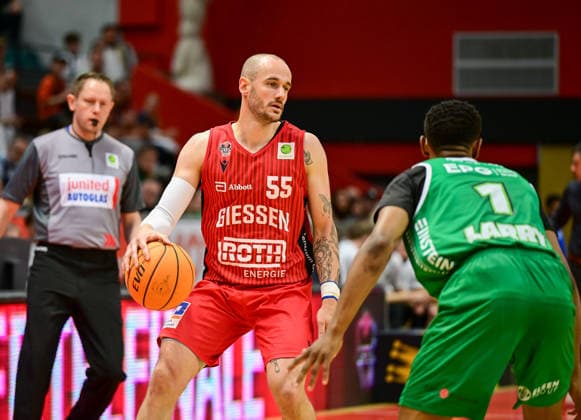 Simon Krajcovic 2 Bundesliga Pro A, 34 Matchday, 46ers, Basketball, Basketball season 2025 2026, BBL, Germany, Giessen 46ers EPG Baskets Koblenz, Giessen in red,Koblenz in green, Men, Men