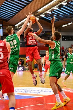 Kyle Castlin 2 Bundesliga Pro A, 34 Matchday, 46ers, Basketball, Basketball season 2025 2026, BBL, Germany, Giessen 46ers EPG Baskets Koblenz, Giessen in red,Koblenz in green, Men, Men