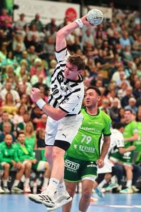 Goal throw by Lukas Laube THW Kiel, 20 GER, HSG Wetzlar vs THW Kiel, Handball, 1 Bundesliga, Matchday 30, Season 2025 2026, 02 05 2026 GER, HSG Wetzlar vs THW Kiel, Handball, 1 Bundesliga, Matchday 30, Season 2025 2026, 02 05 2026 Wetzlar Copyright: xEibner-Pressefoto RenexWeissx EP_RWS