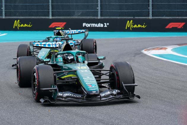 Lance Stroll Aston Martin Aramco F1 Team, Canada, 18 and Fernando Alonso Aston Martin Aramco F1 Team, Spain, 14 USA, Formula 1 World Championship, Miami Grand Prix, Miami International Autodrome, Miami Gardens, Sprint Race, 2026 season, 02 05 2026 USA, Formula 1 World Championship, Miami Grand Prix, Miami International Autodrome, Miami Gardens, Sprint Race, 2026 season, 02 05 2026 Miami Gardens Copyright: xEibner-Pressefoto ScottxColemanx EP_SCN