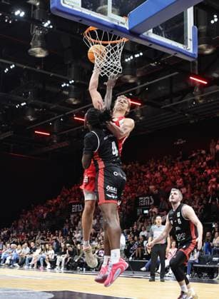 02 05 2026 Basketball Season 2025 2026 2 Bundesliga Pro A 34 Matchday Nuremberg Falcons Basketball Club NBC SBB Baskets Wolmirstedt Sportfoto Zink DaMa xdaxmax De Vondre De Vondre Malik Perry 4, SBB Baskets Wolmirstedt Tom Stoiber 28, Nuremberg Falcons BC NBC