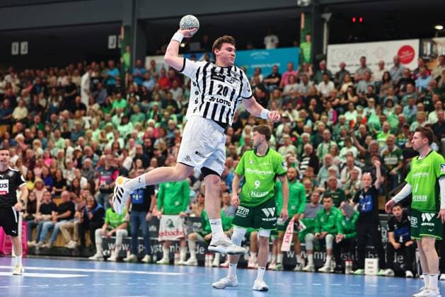 Goal throw by Lukas Laube THW Kiel, 20 GER, HSG Wetzlar vs THW Kiel, Handball, 1 Bundesliga, Matchday 30, Season 2025 2026, 02 05 2026 GER, HSG Wetzlar vs THW Kiel, Handball, 1 Bundesliga, Matchday 30, Season 2025 2026, 02 05 2026 Wetzlar Copyright: xEibner-Pressefoto RenexWeissx EP_RWS