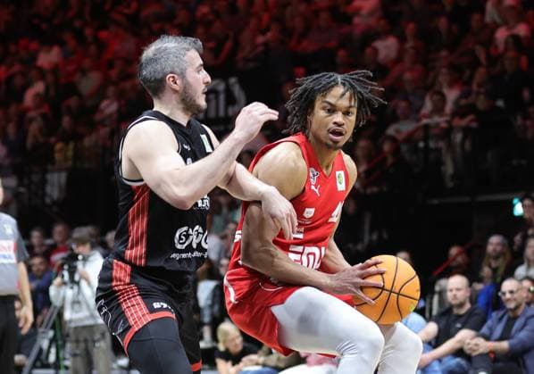 02 05 2026 Basketball Season 2025 2026 2 Bundesliga Pro A 34 Matchday Nuremberg Falcons Basketball Club NBC SBB Baskets Wolmirstedt Sportfoto Zink DaMa xdaxmax Martin Bogdanov 6, SBB Baskets Wolmirstedt Evan Derek Taylor 10, Nuremberg Falcons BC NBC